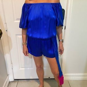 Aum-Couture Romper with feather detail belt